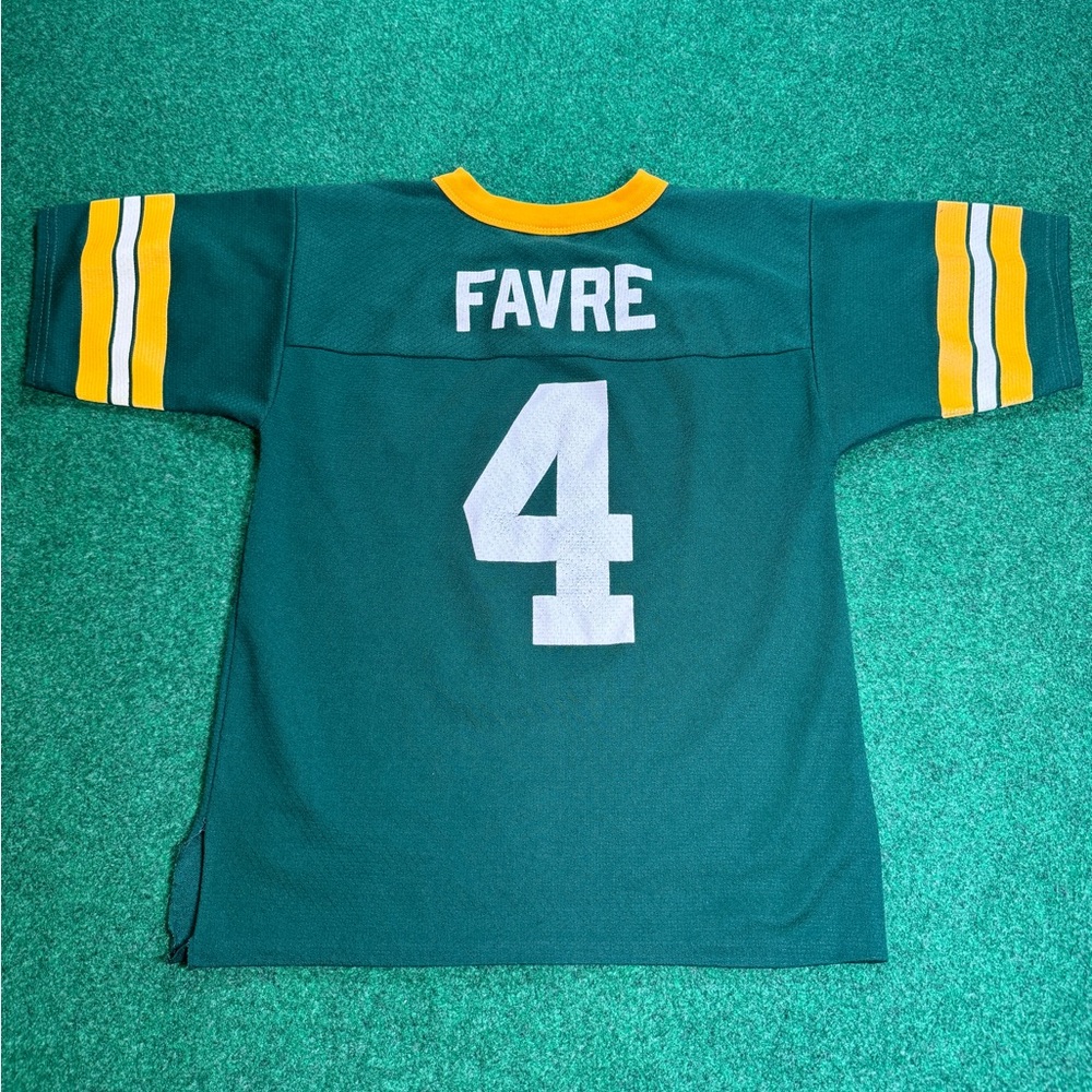 Vintage 90s Green Bay Packers Brett Farve #4 Logo 7 Kids Medium Green Jersey